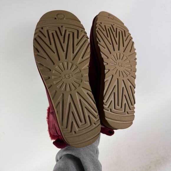 UGG Mini Bailey Bow Glimmer Velvet Ribbon Boot Women's 7 Red Woven winter Shoes - Picture 8 of 10